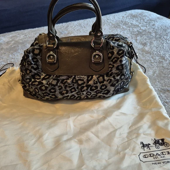 Coach Leopard Print Handbag - Black and Gray - Picture 9 of 9